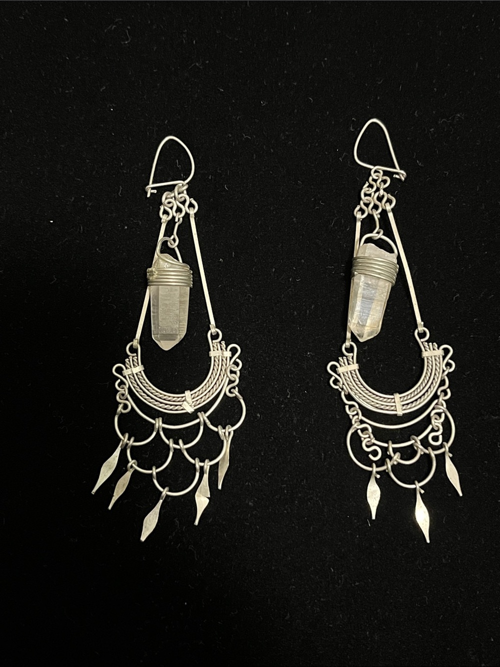 Bohemian Silver-Tone Crystal Drop Earrings - Clear